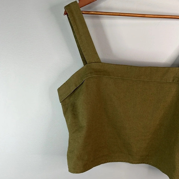 ABERCROMBIE & FITCH NWT Olive Green Linen Square Neck Crop Tank Top Smock XL - Picture 3 of 12